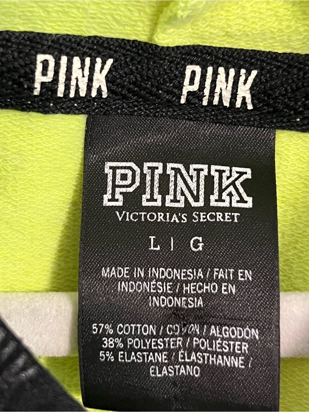 PINK Victoria's Secret Neon Yellow/Green Full Zip Jacket Size Large - Picture 4 of 5